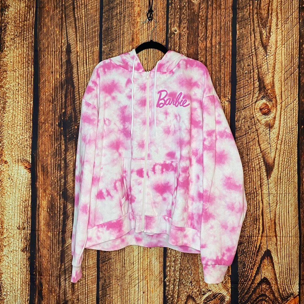 Barbie Pink White Tie-Dye Hoodie Sweatshirt